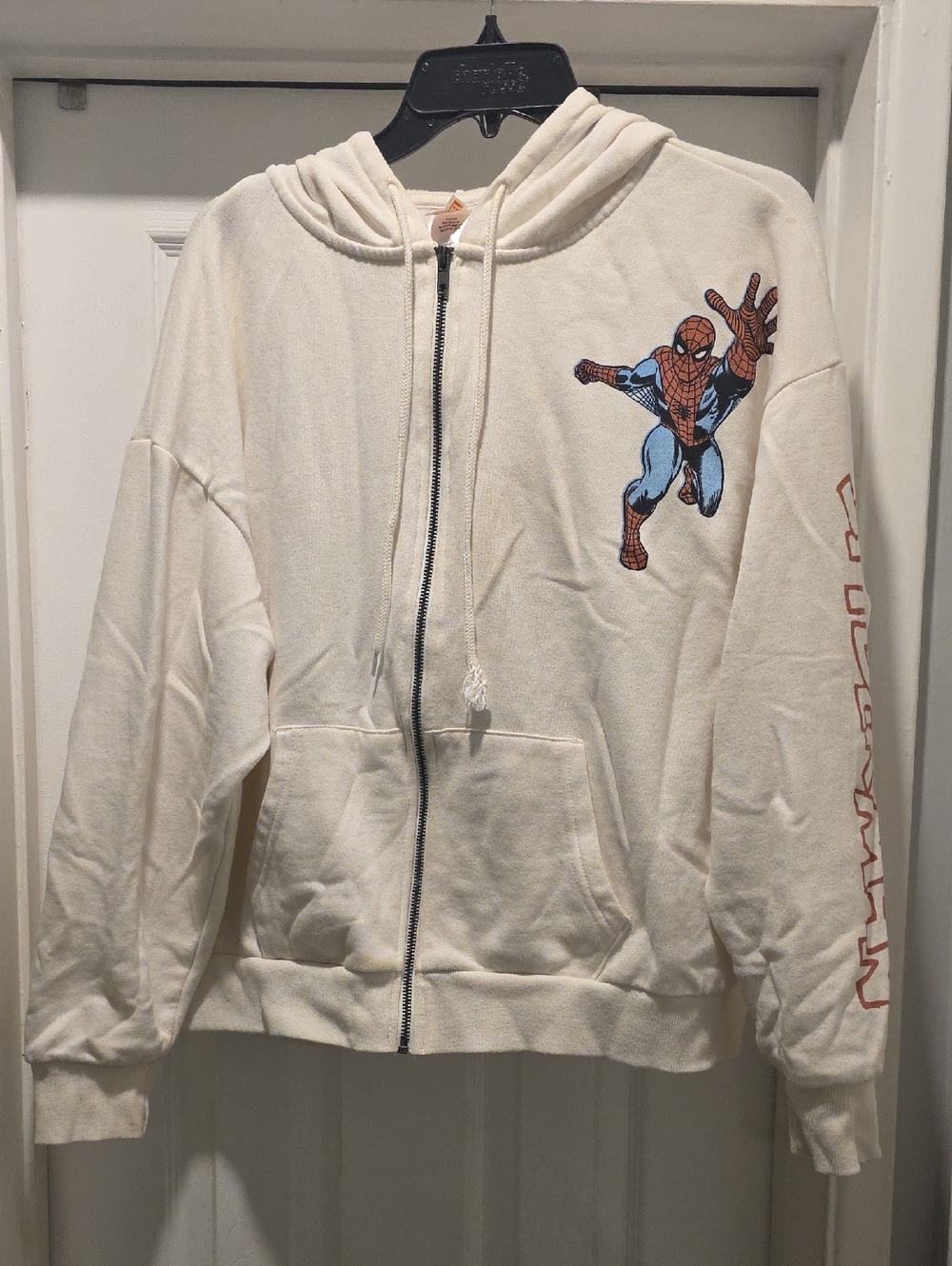 Marvel White Zip-Up Hoodie with Red Logo Accent
